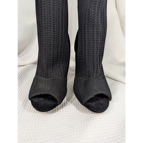 NWOT, FLAW! CATHARINE MALANDRINO! BLACK STRETCH WOVEN ANKLE BOOTIES! PEEP! SZ 8 - Picture 3 of 9